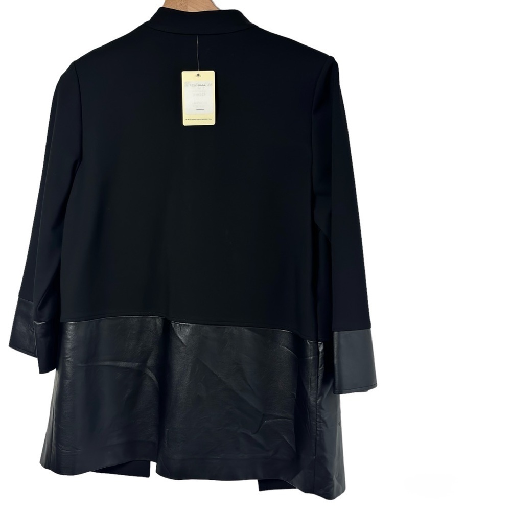 MING WANG BLACK BLAZER WOMEN LEATHER JACKET SIZE XS BRAND NEW WITH TAGS - Picture 2 of 4